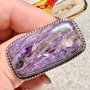 Russian Charoite oblong rectangle sterling silver Ring